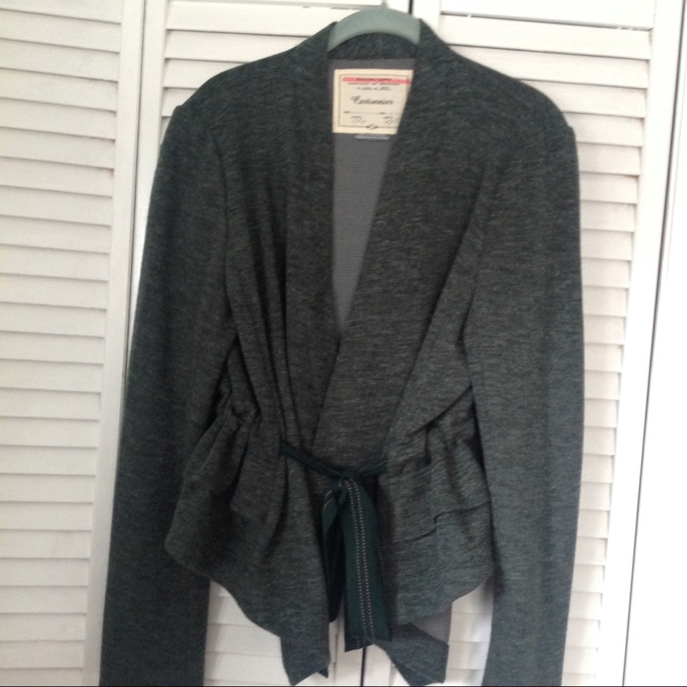 Heather Green Gathered Waist SelfBelted Jacket