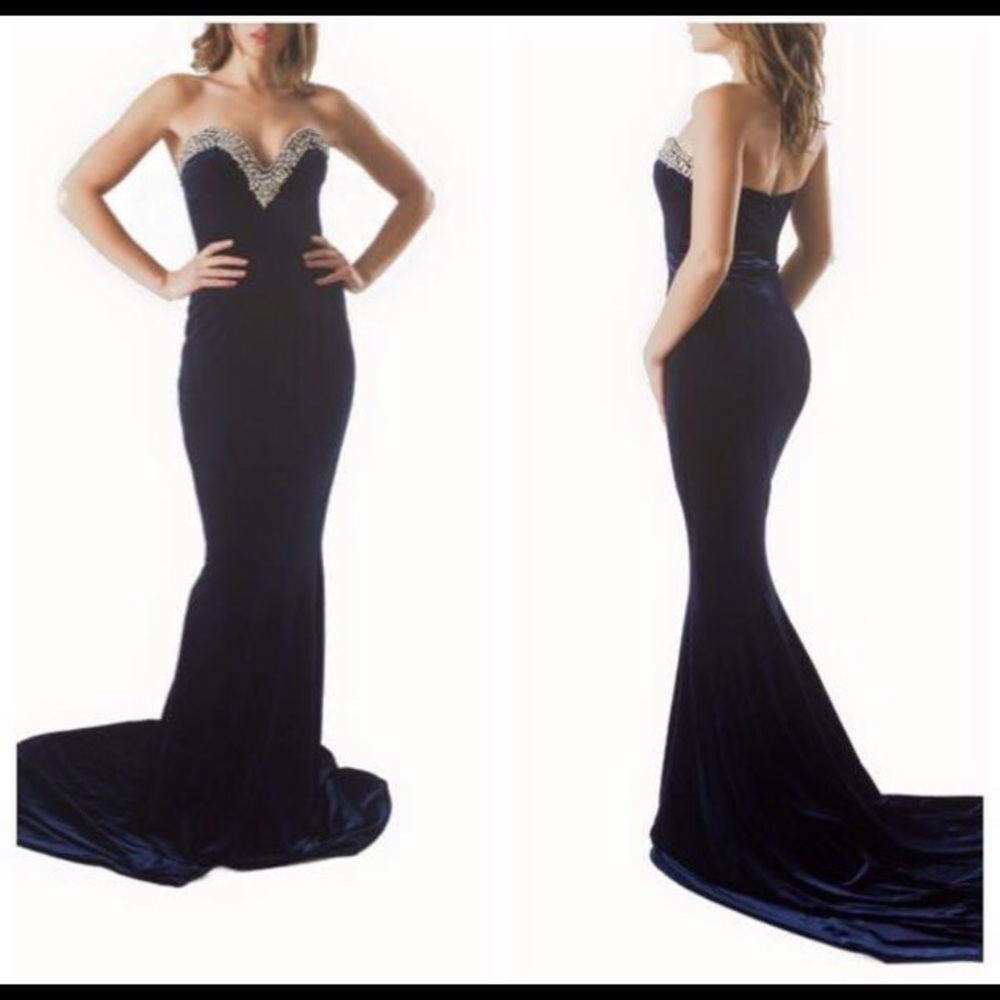 Navy Blue Velvet Gown