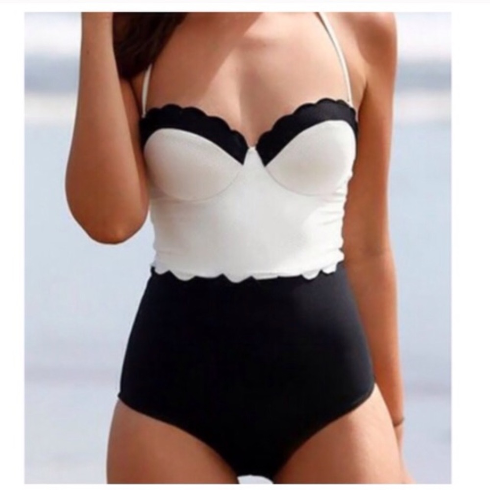 Color Block Black White one Piece Swim