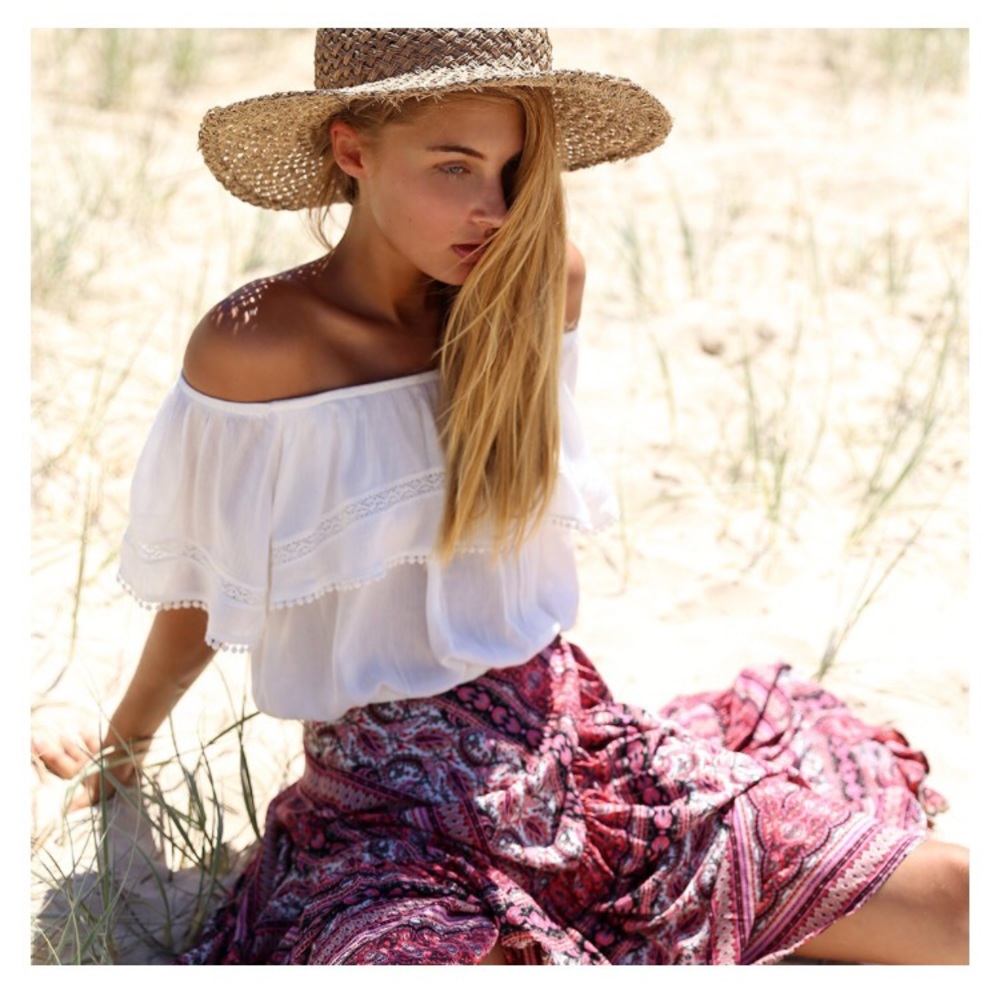 ππWhite boho crochet/embroidered Top - Picture 2 of 3