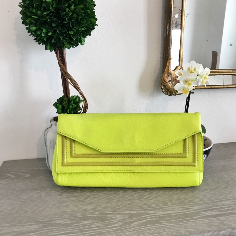 Barneys New York Lime Green Fold-Over Clutch