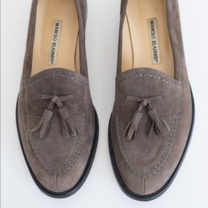 Manolo Blahnik dark grey suede loafers