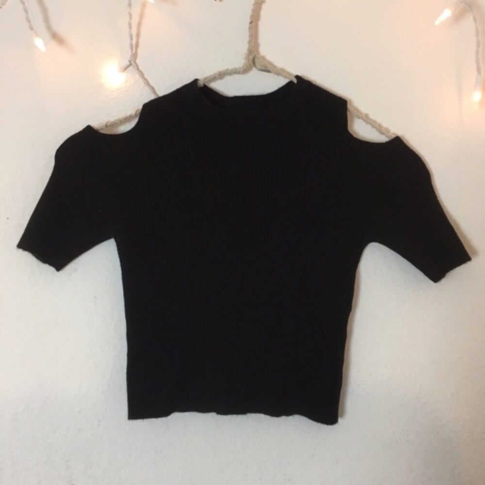 #23 Brandy Black Open Shoulder Top