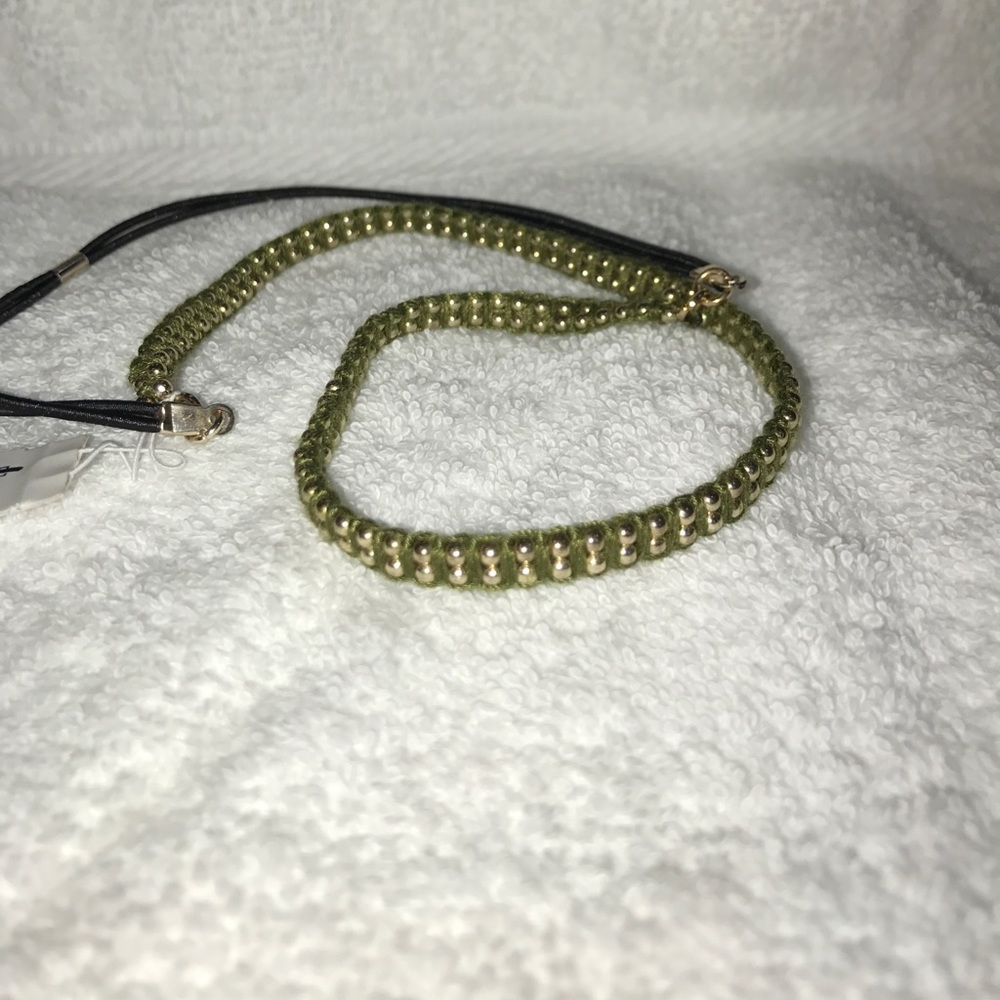 NWT AEO green and gold stretchy headband.