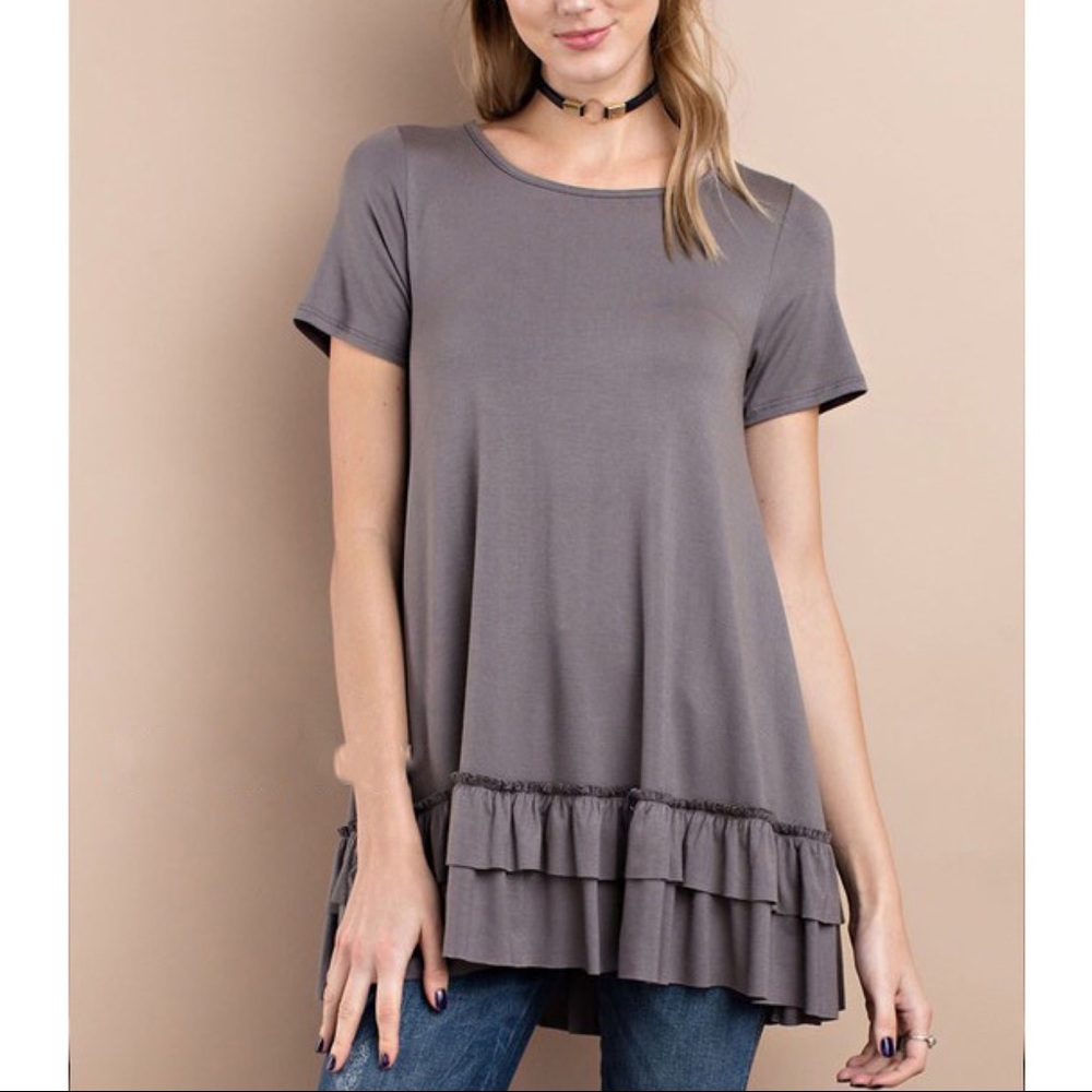 ISABELLA loose fit ruffle tunic top - DARK GREY