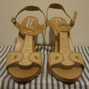 Manolo Blahnik gold studded T-strap sandal heels