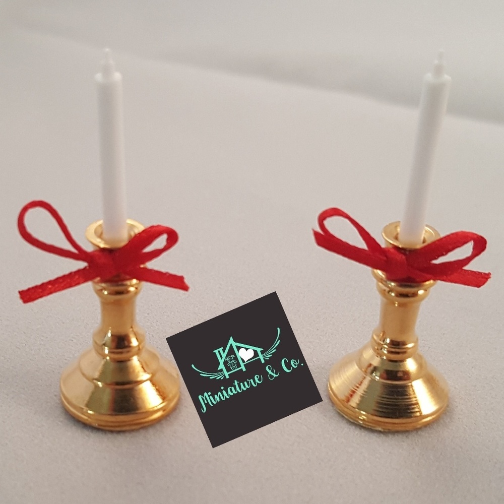 Miniature Brass Candle Sticks Gold white new