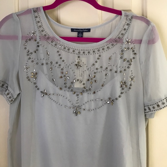 NWT American Eagle light gray beaded dress sz 8 - Picture 2 of 4