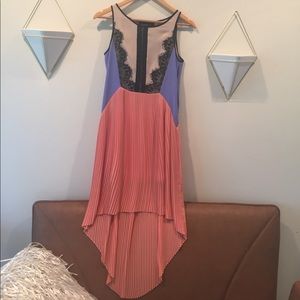 Pleated with Lace Detail High Low