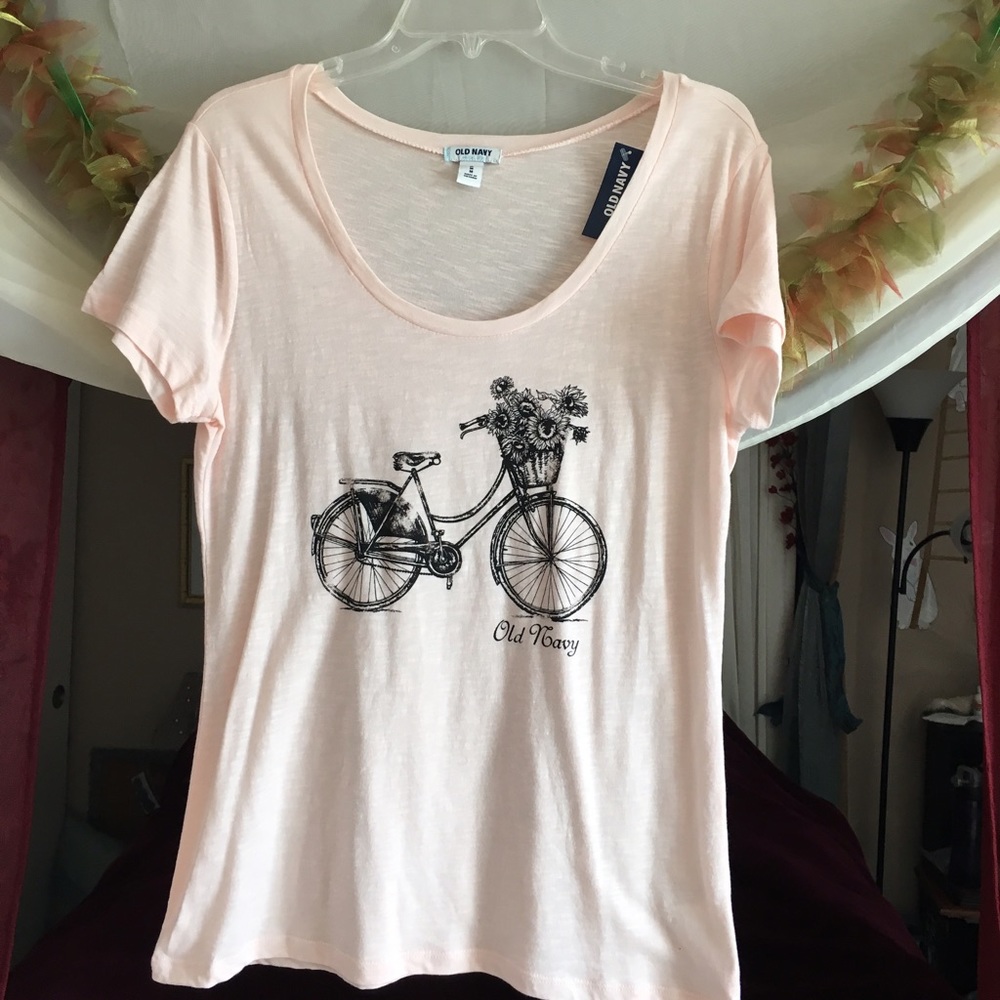 Soft Old Navy Peach - Pink Tee with a Bicycle