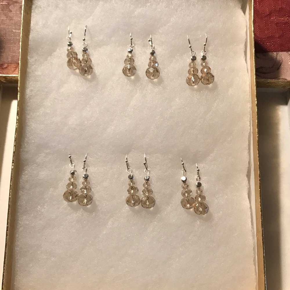 Set of 6 Champagne colored crystal earrings