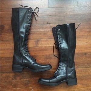 Black leather lace up boots
