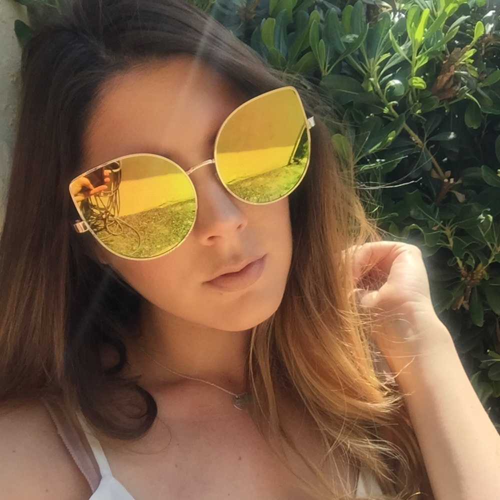 Lemon Lime Mirrored Oversized Cat Eye Sunglasses - Picture 4 of 8