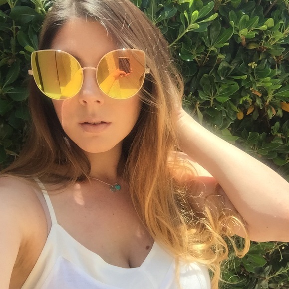 Lemon Lime Mirrored Oversized Cat Eye Sunglasses - Picture 6 of 8