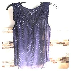 Gap sheer navy polka-dot top