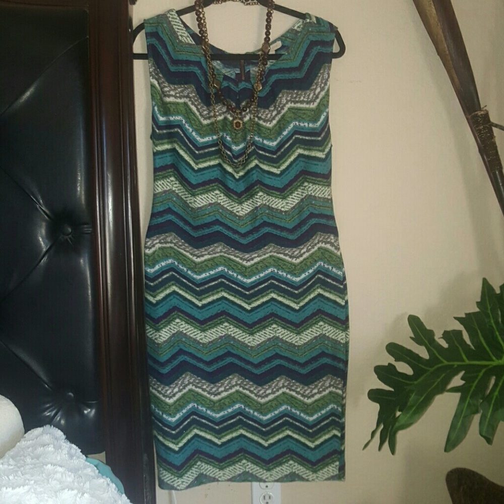 Tribal style 1 piece, mid-leg multi colored dress