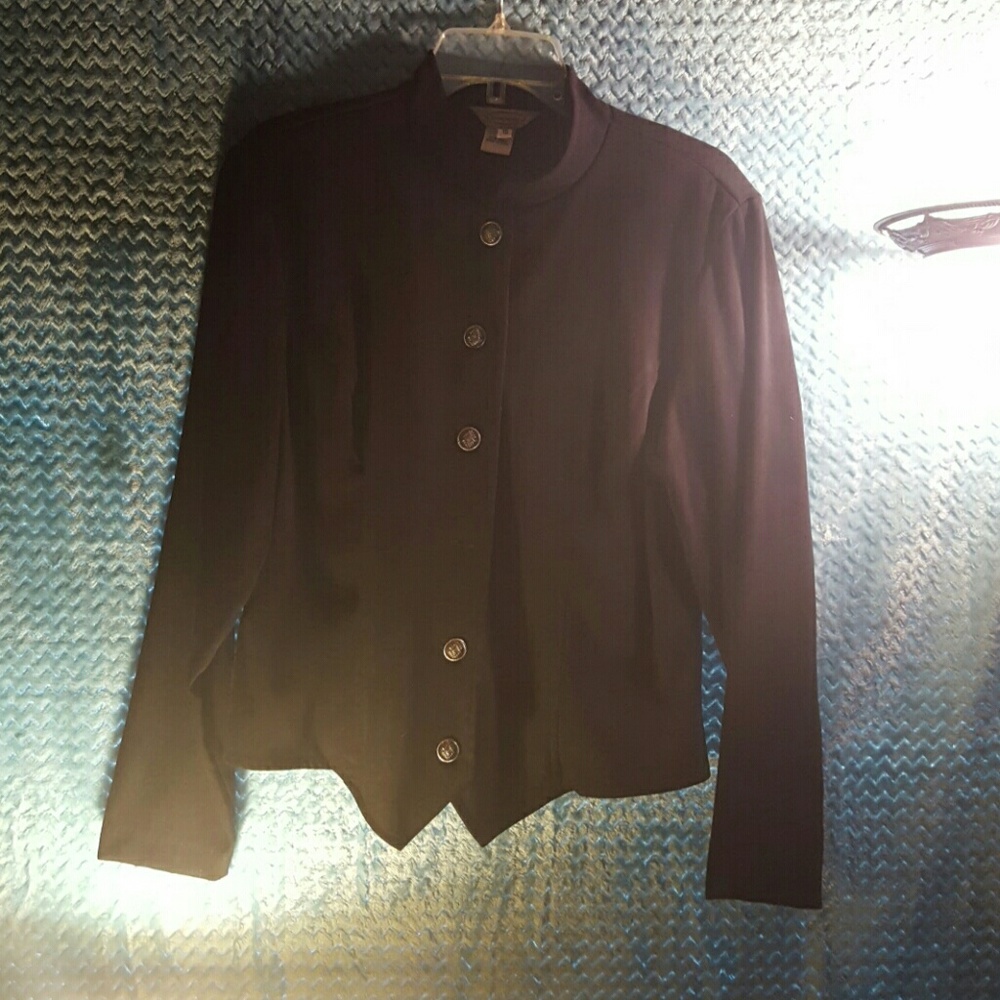 Stoneridge Faux Suede Black Blazer, Silver Buttons