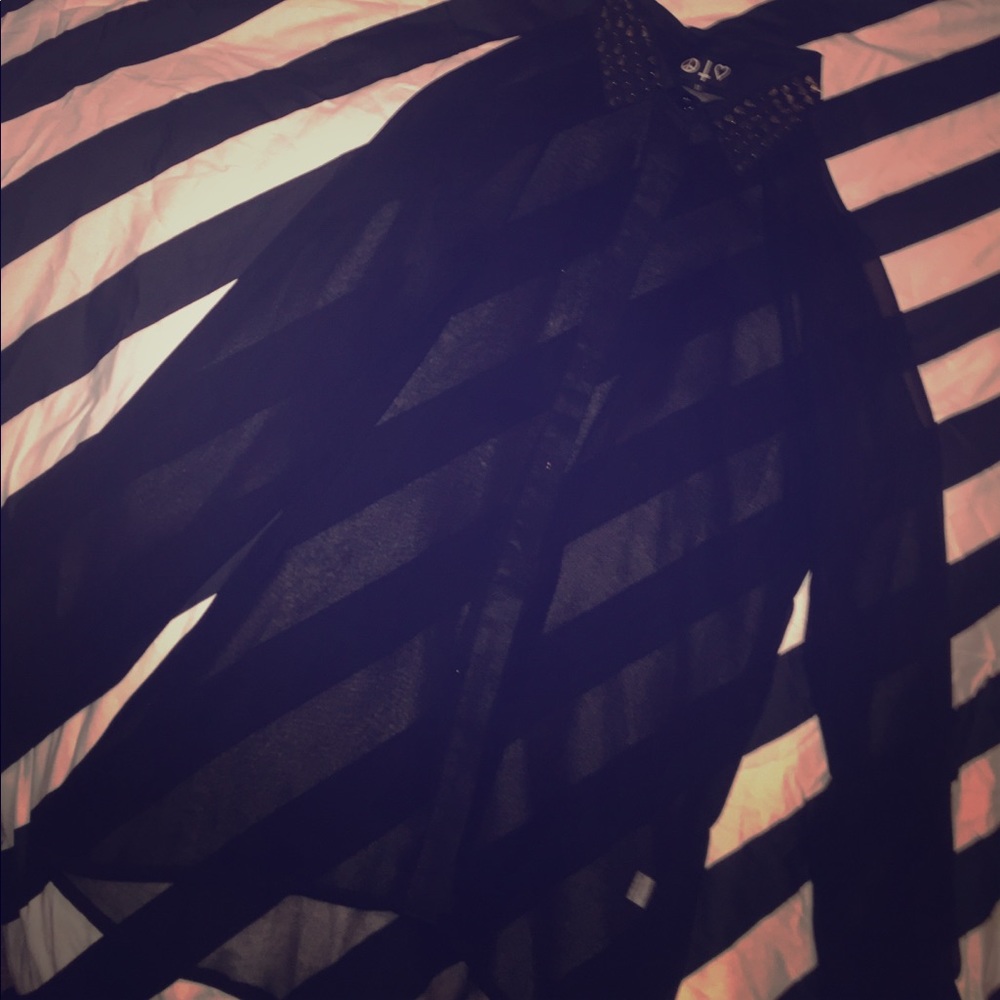 Sheer black top, studded collar