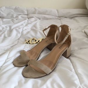 Nude Tan suede Heels. 1 inch