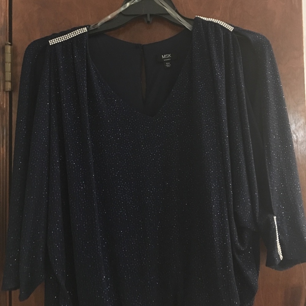 NWT MSK Evening Dress Navy/ Silver Decor.