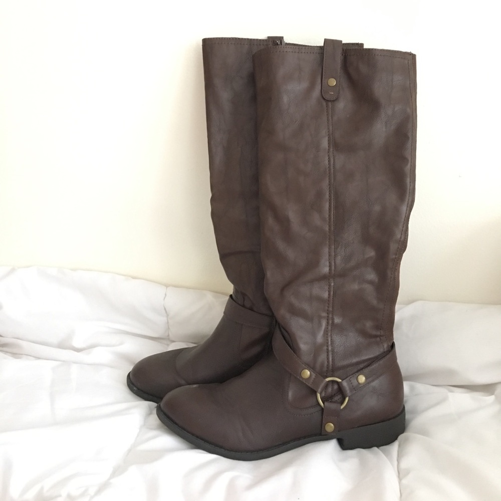 Tall dark brown leather boots BOHO