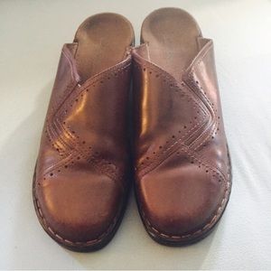Clarks size 12 brown leather clog style slip on