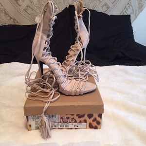 Nude suede lace up heels