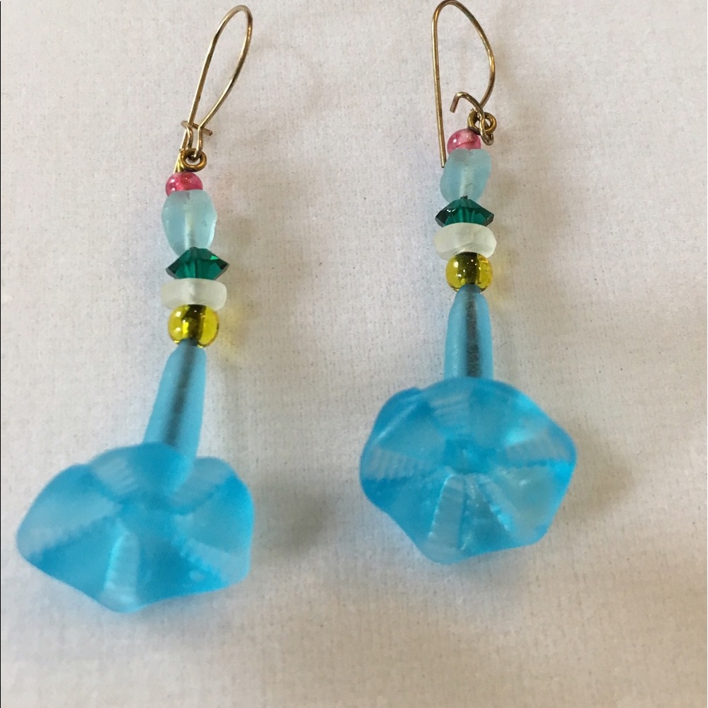 Lucy Isaacs Antique Glass Trumpet Flower Earrings