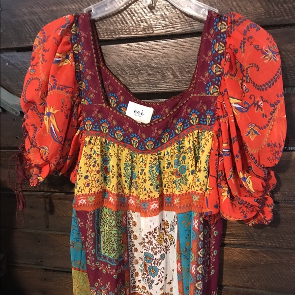🌺Darling Boho sheer blouse patchwork like pattern - Picture 9 of 10
