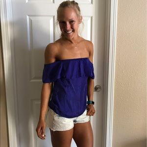 Blue Open Shoulder Top