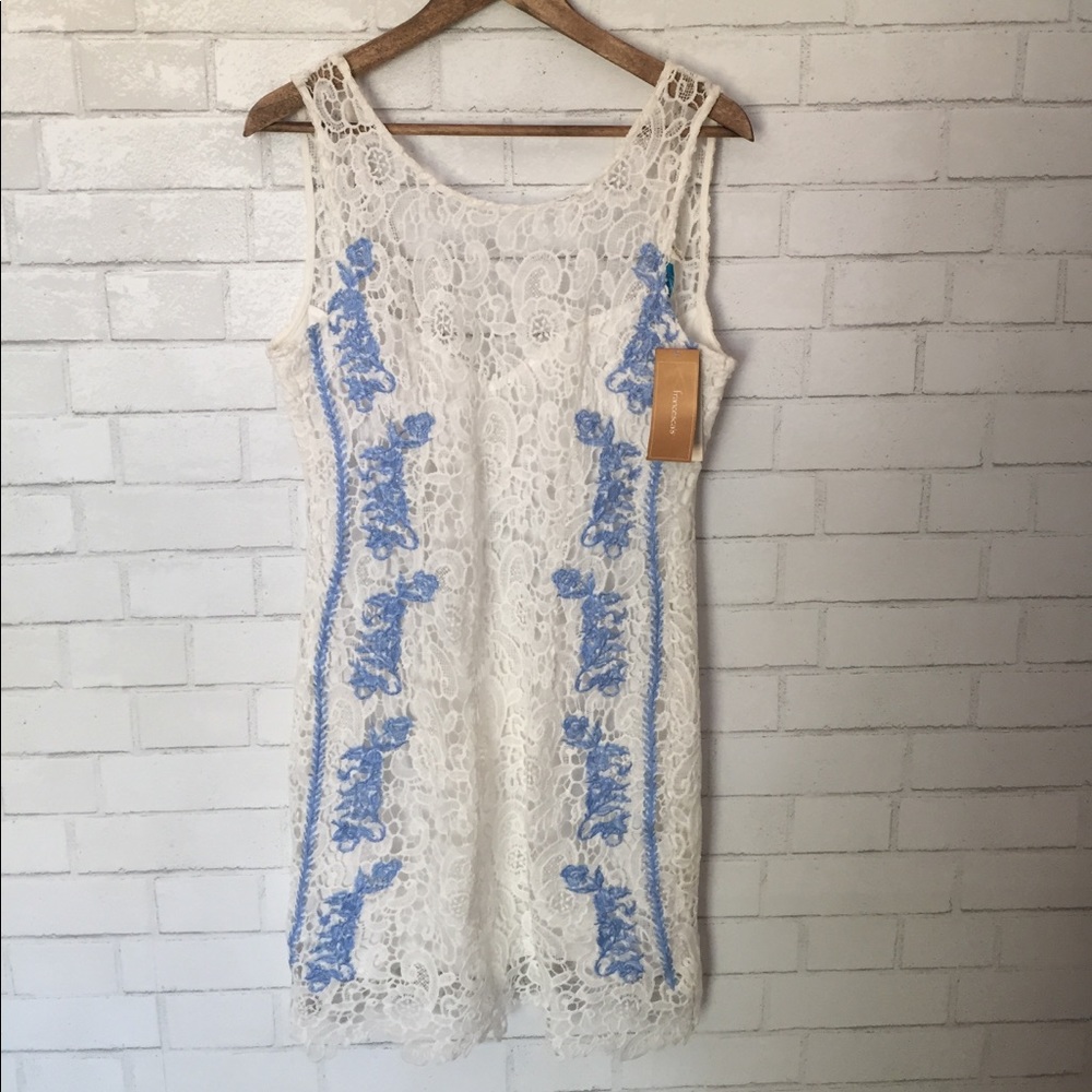 NEW francesca's lace ivory & baby blue dress
