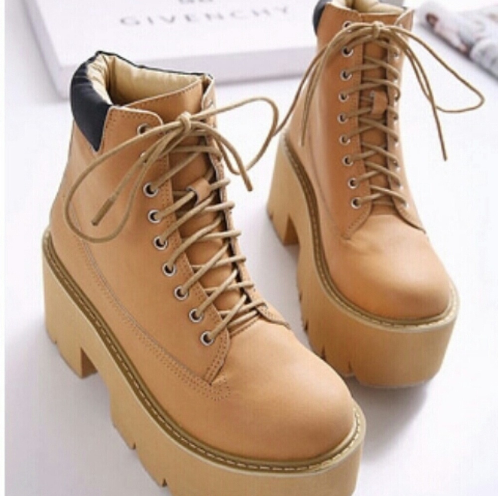 Tan edgy combat ankle boots