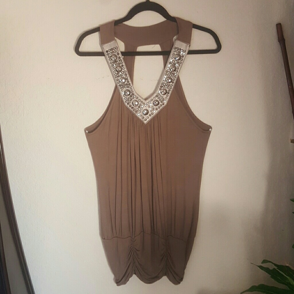 Mocha Bezzeld open back dressy tank top
