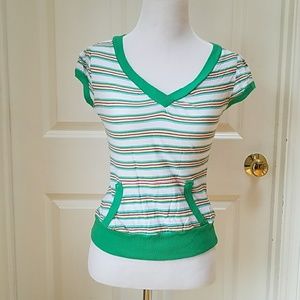 🔴Green striped short sleeved tee. Size S.