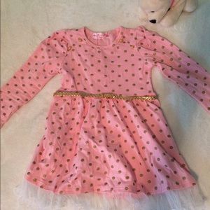 Girls dress size 5 pink golden polka dots