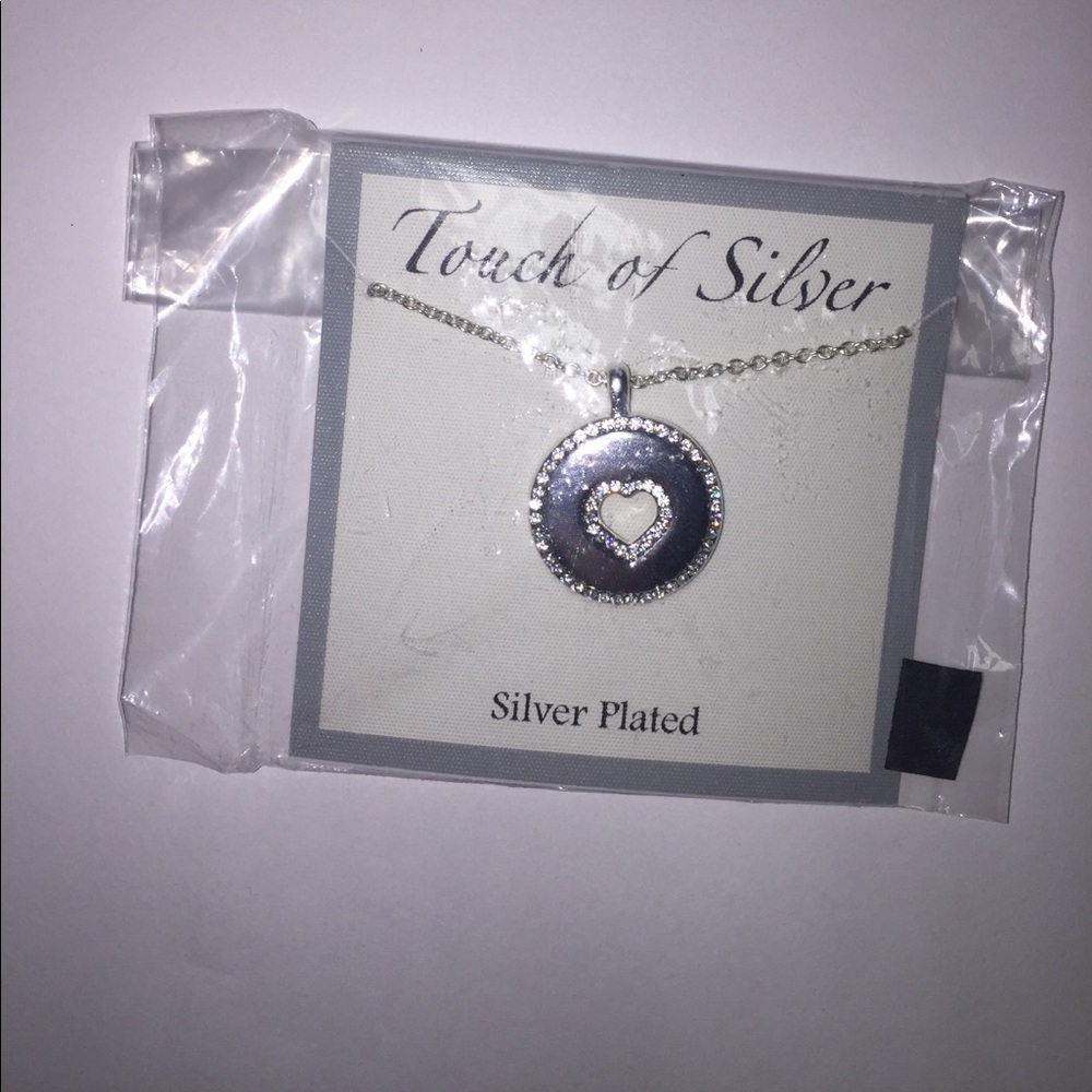 Silver plated circle necklace with heart cutout