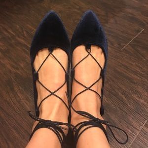 Velvet lace-up flats - worn once