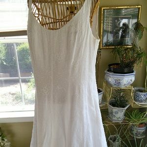 Chaps dress white Swiss dot with embroidery