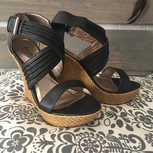 BLACK & WICKER WEDGES