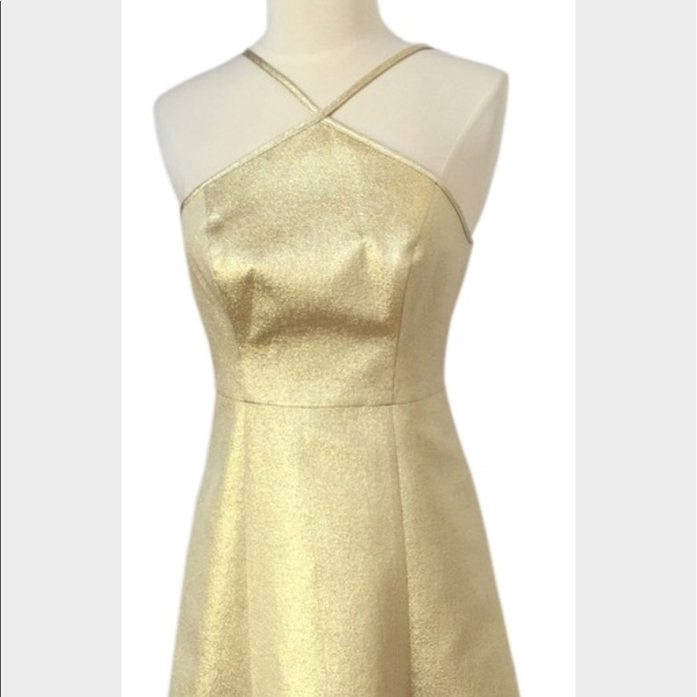 shoshanna metallic gold dress