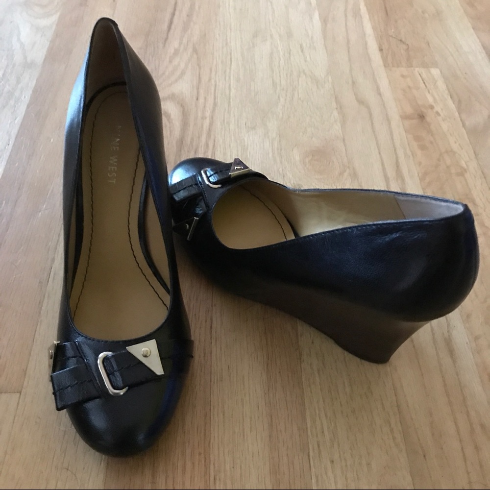 Nine West black wedge heels with silver accents
