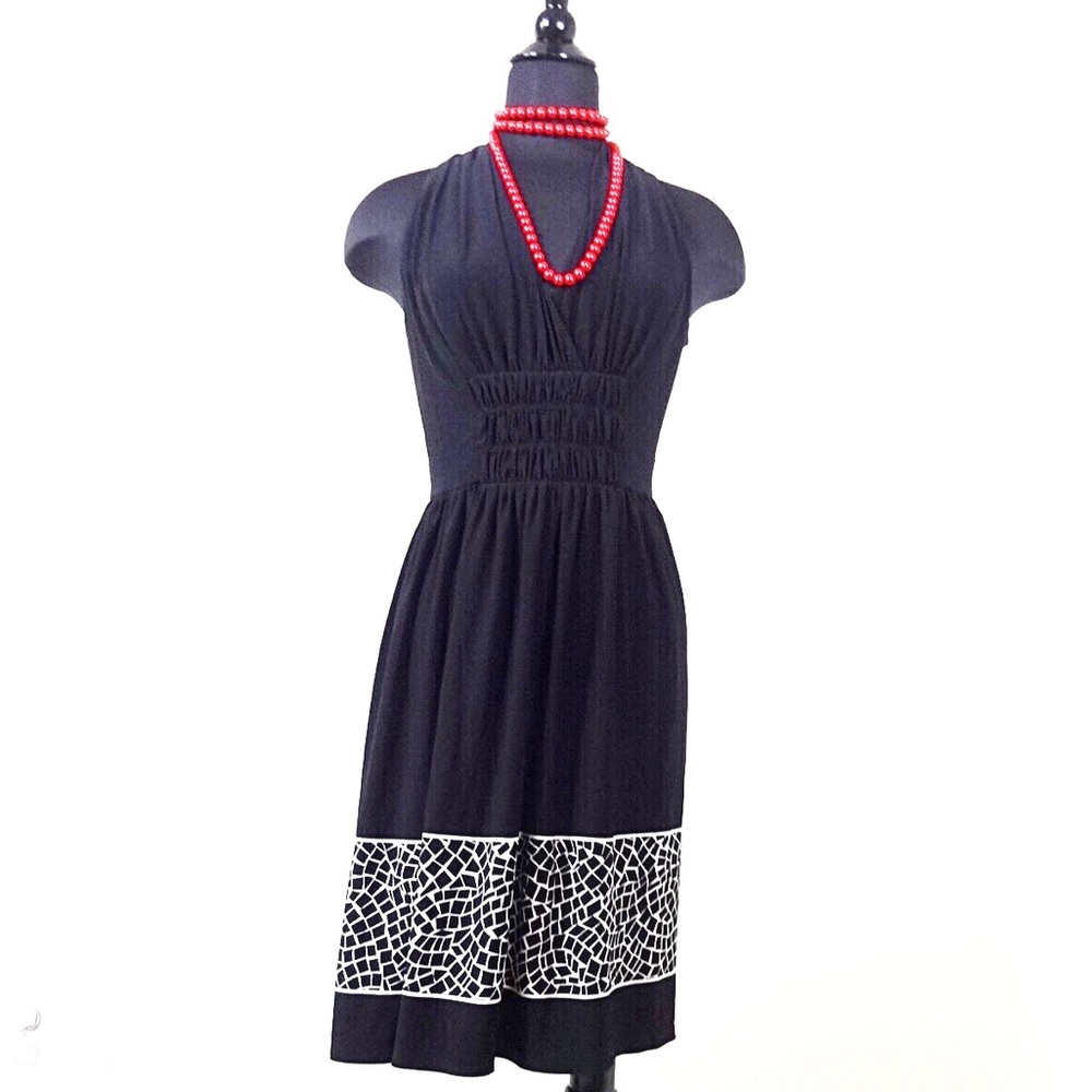 Evan Picone Ruched gathered black knit dress 8
