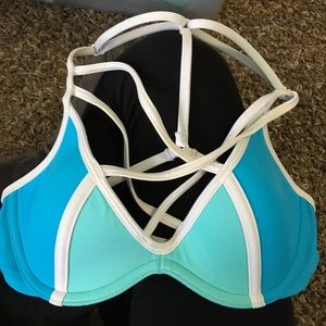 Light and dark blue bikini top from pink