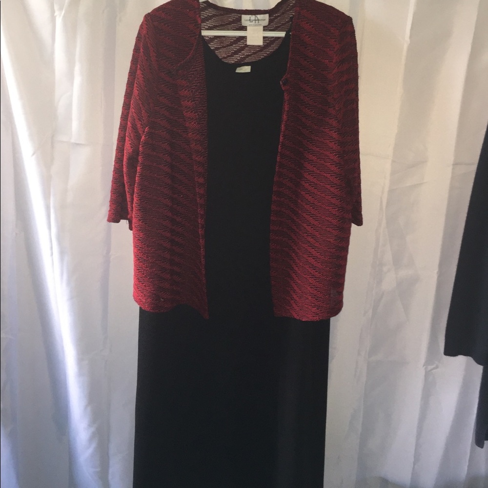 Black dress with Red Sweater