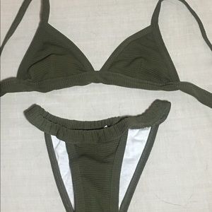 Olive green ribbed bikini set