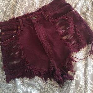 Maroon high waisted denim shorts