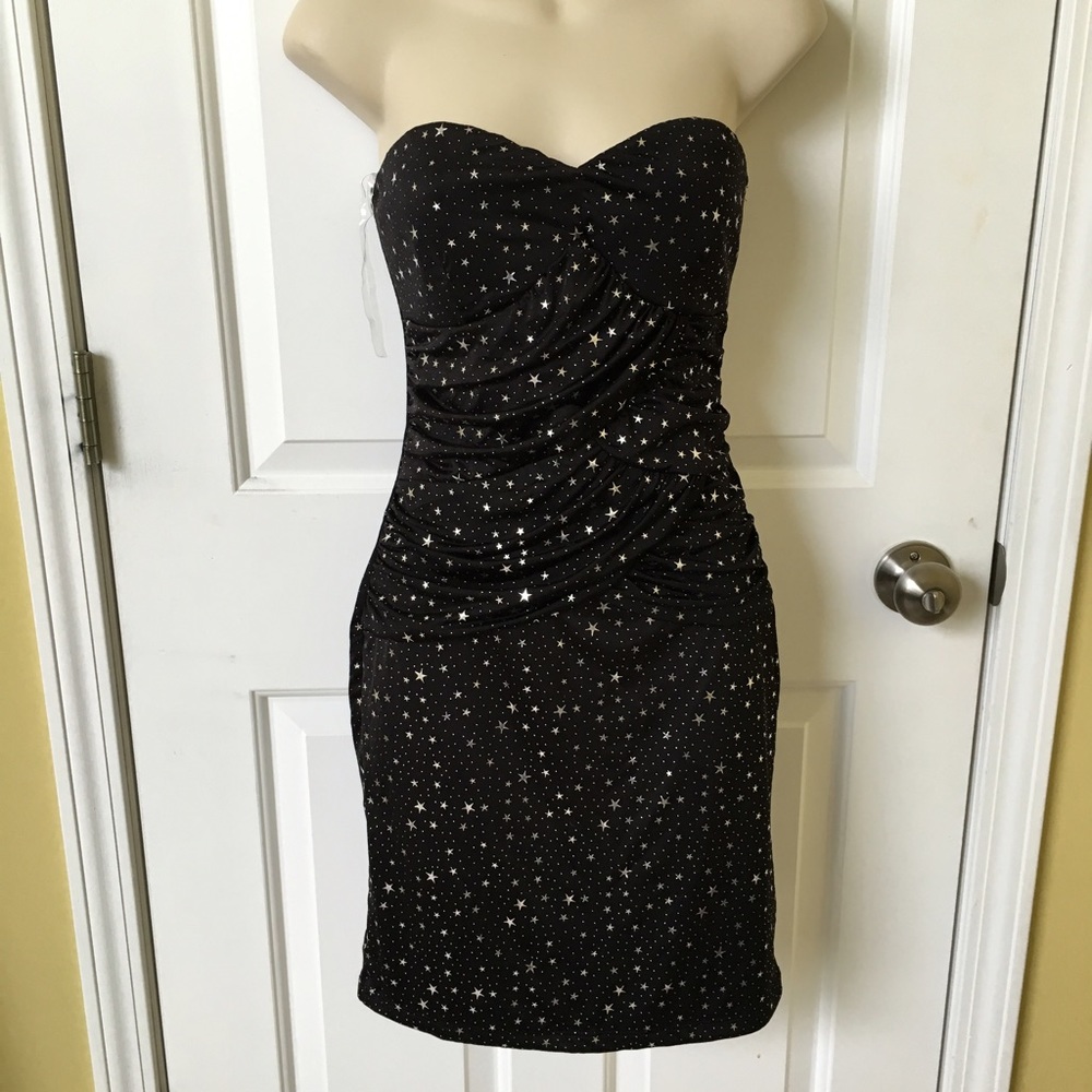 NWT Black Slip On Dress with Silver Foil Stars