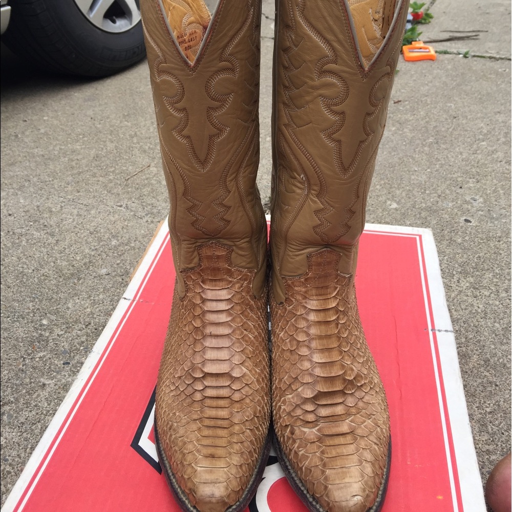 Women's Justin Tan Snakeskin Tall Boots Size 6.5M - Picture 1 of 7