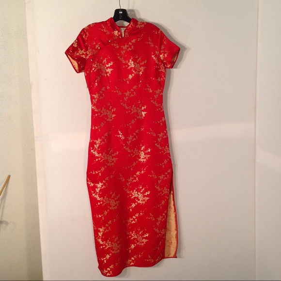 Asian red & gold evening dress by Victoria Secret. - Picture 1 of 4