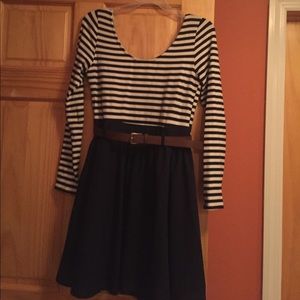 Navy blue dress with belt